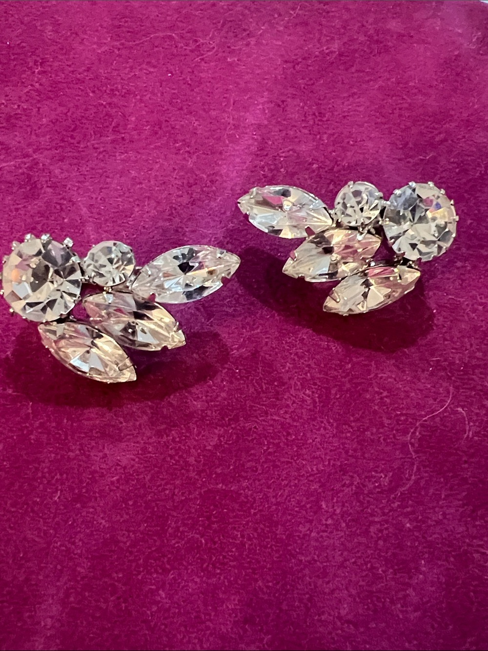MCM 1950-60 era Crystal Marquise Cluster Stud Earrings - bridal glam!